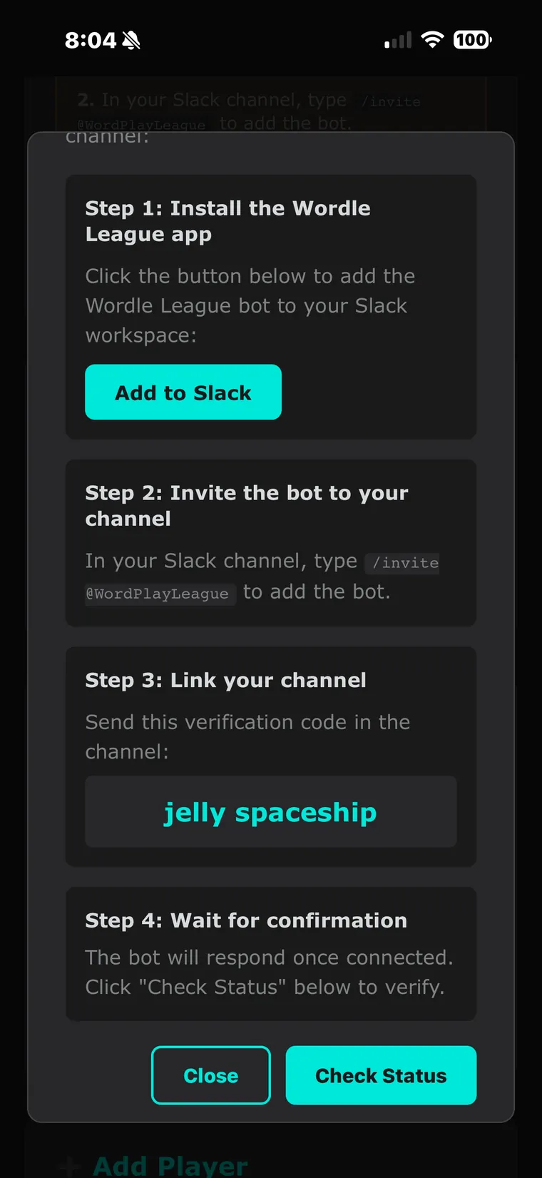 The Connect Channel setup window.